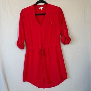 Naked Zebra Womens Mini Dress S Red Lightweight Drawstring Waist Event Lined